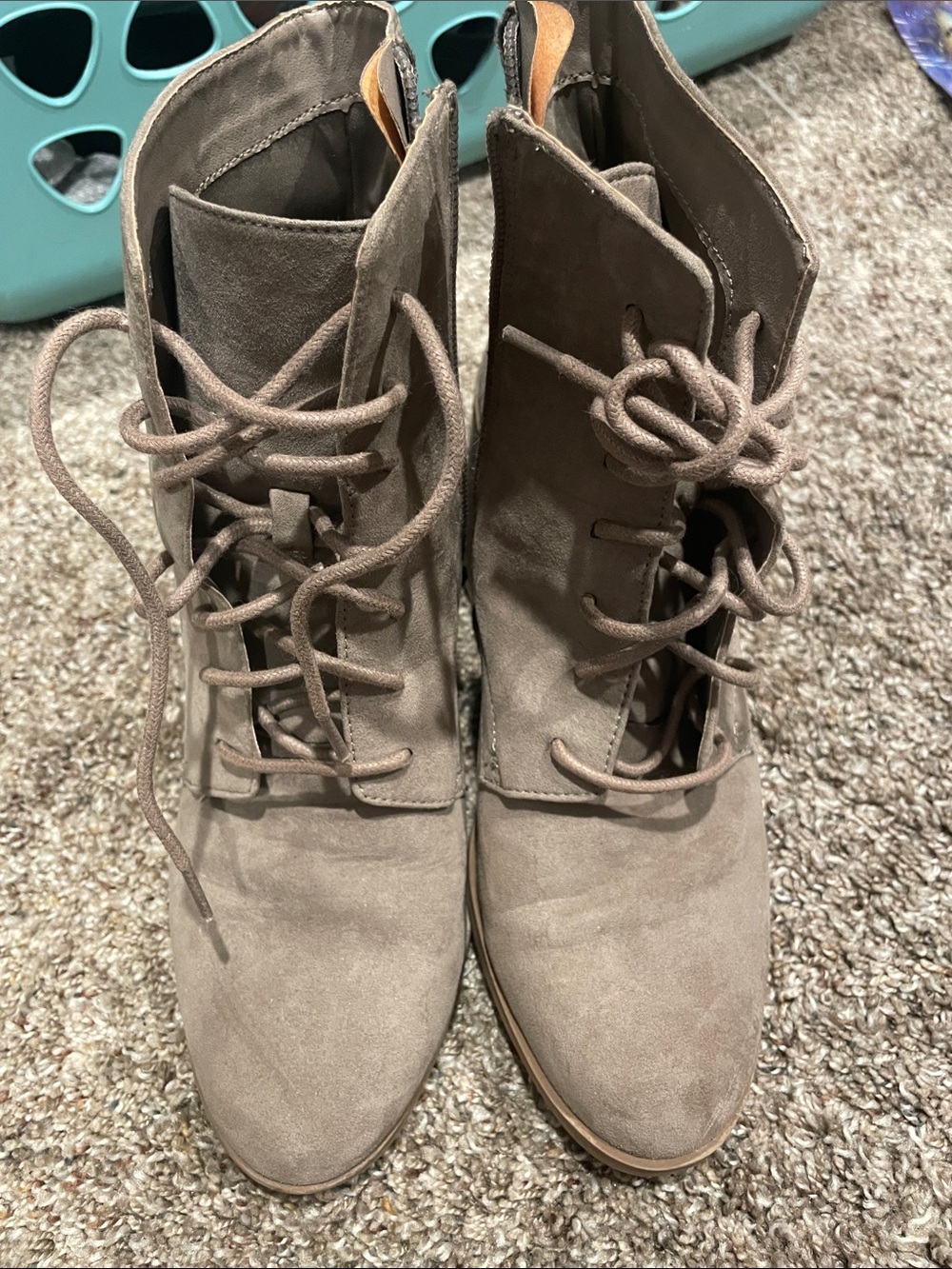 Lace-Up Suede Ankle Boots in Taupe